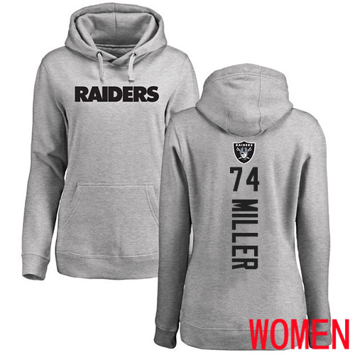 Oakland Raiders Ash Women Kolton Miller Backer NFL Football #74 Pullover Hoodie Sweatshirts
